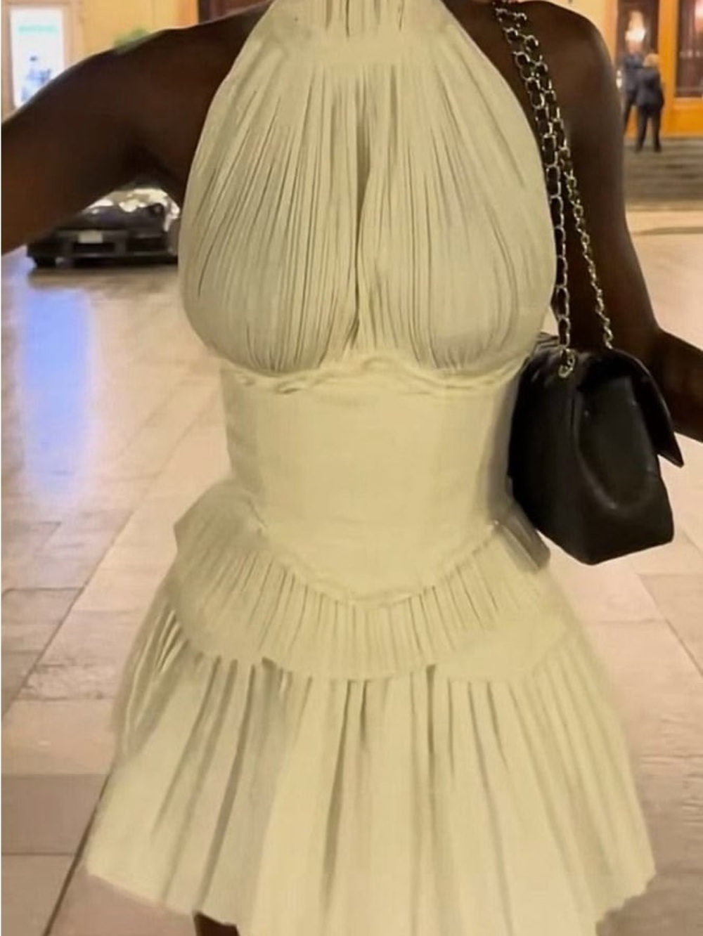 Halter Pleated Mini Dress in Cream